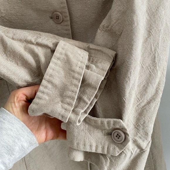 MEXX LINEN-Cotton Long Trench Coat Neutral Beige Size 6 - Picture 5 of 13